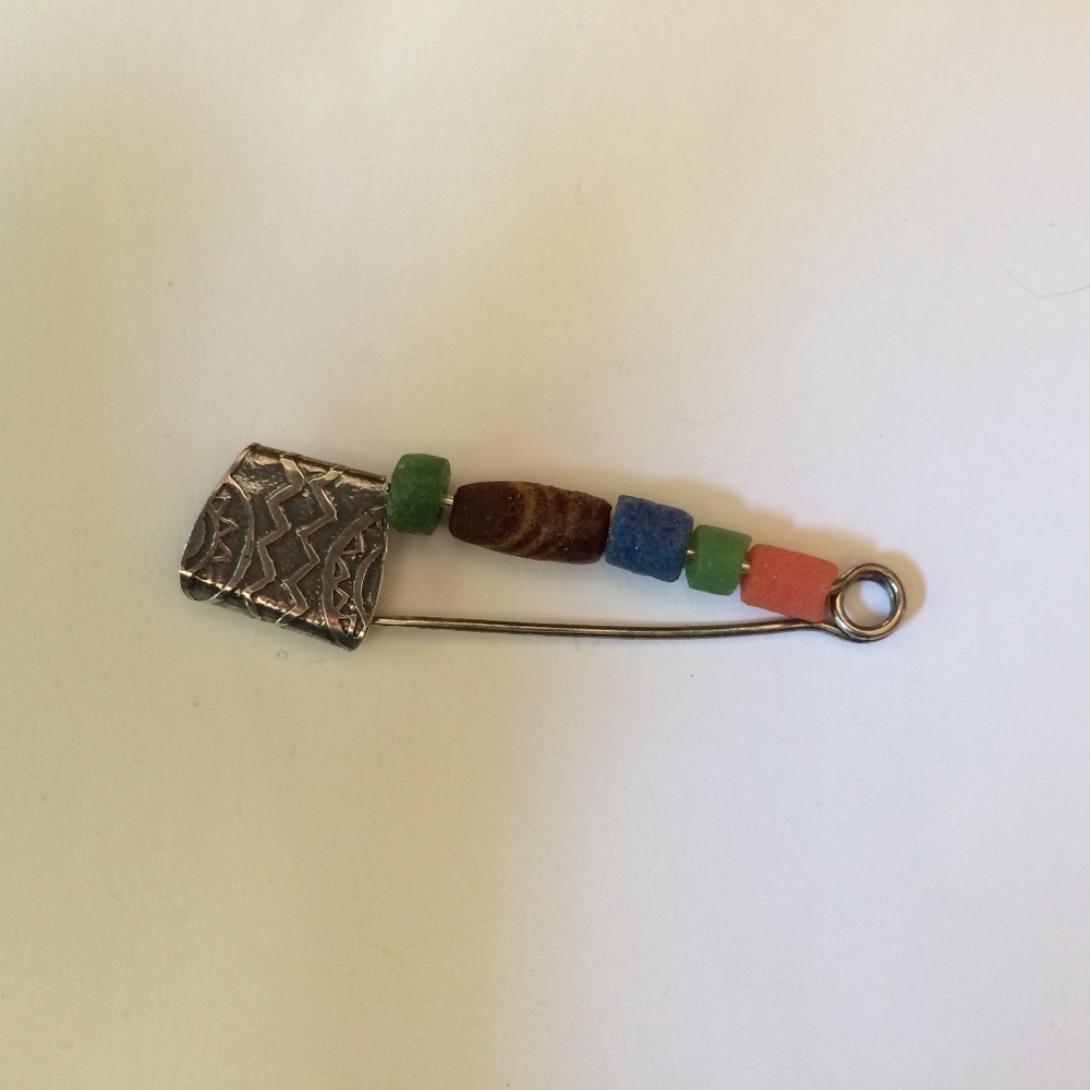 Unique Etched Sterling Silver Beaded Brooch